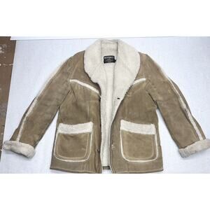 Sears Western Wear Coat Suede Leather Rancher Jacket Fur Sherpa VTG Mens Large